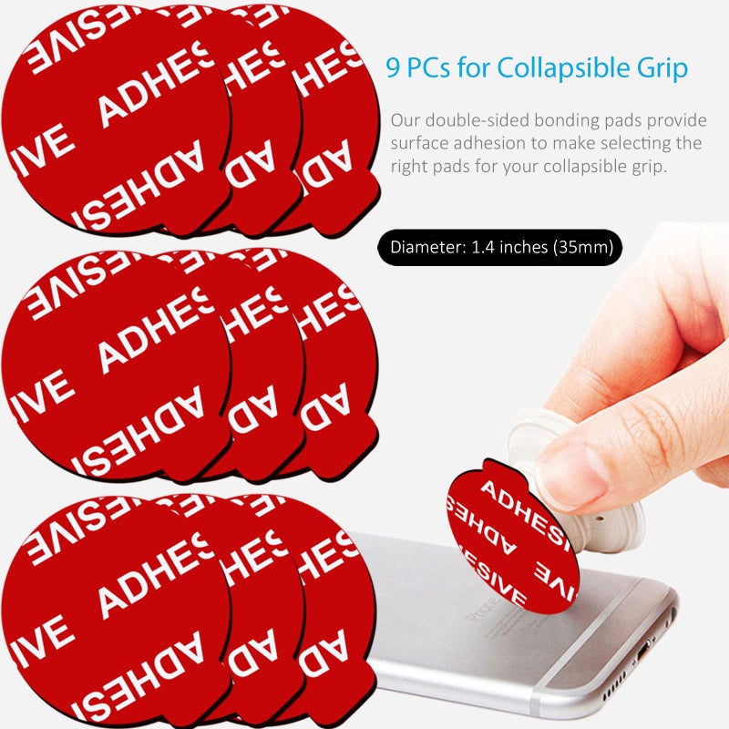 PKYAA 9 Pack Sticky Adhesive Compatible with Socket Base, Double-Sided Replacement Tape for Collapsible Grip & Stand Back - 9pcs 1.4 inches(35mm) Adhesive Tapes - Image 2